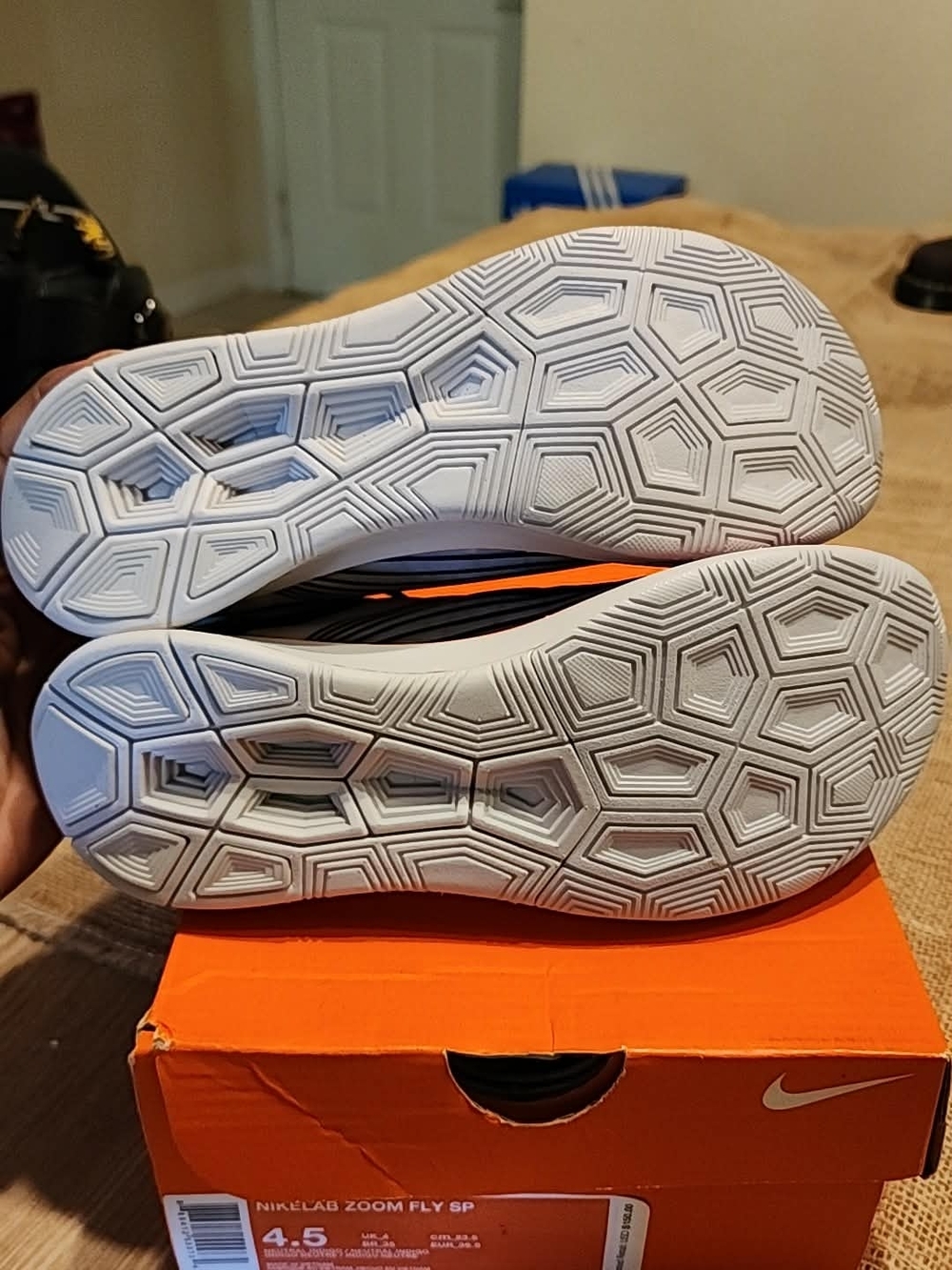 Nike Men's White, Navy & Orange Zoom Fly Racing Shoes - Picture 3 of 5